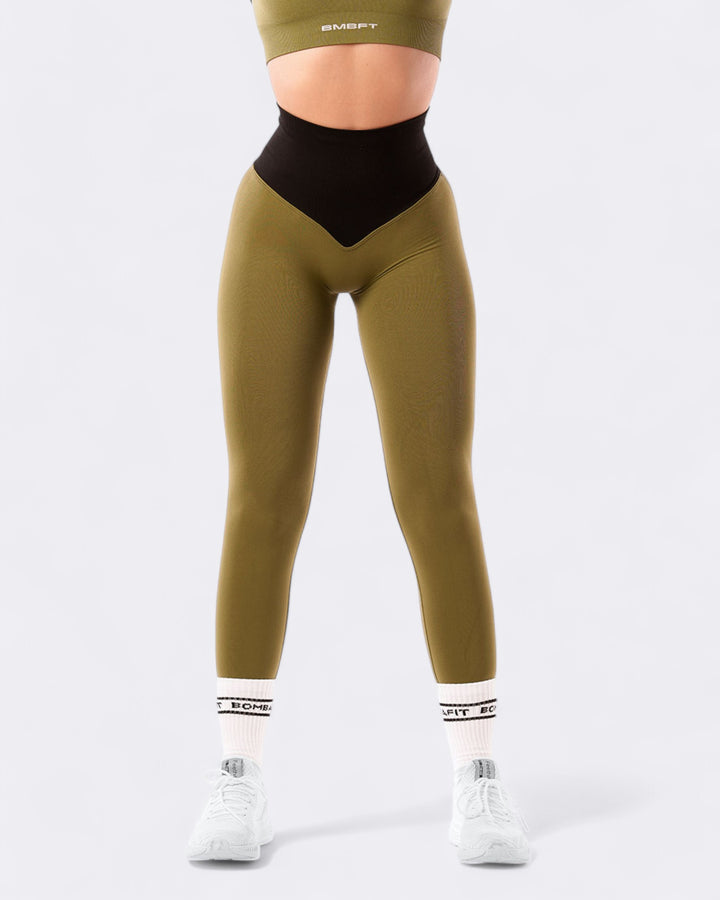 Pump It Bicolor Leggings Push Up - Verde Militare/Nero