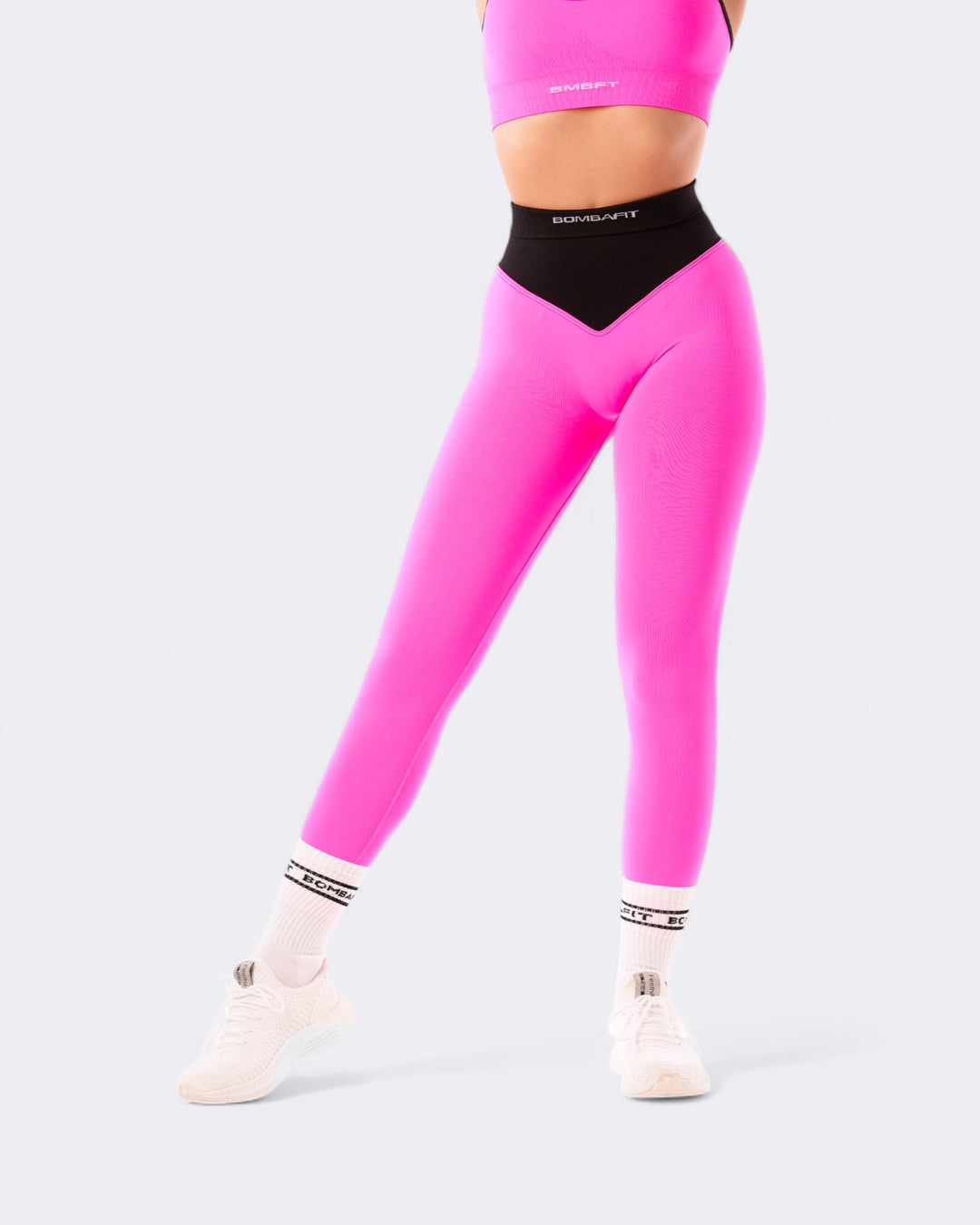 Pump It Bicolor Leggings Push Up - Rosa Shock/Nero