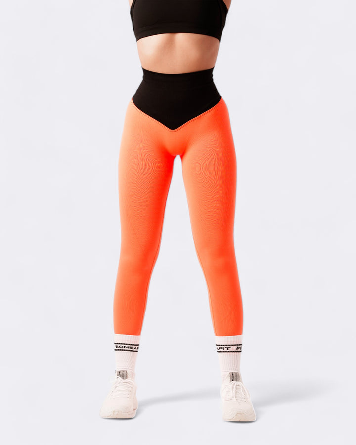 Pump It Bicolor Push Up Leggings - Neon Orange/Black